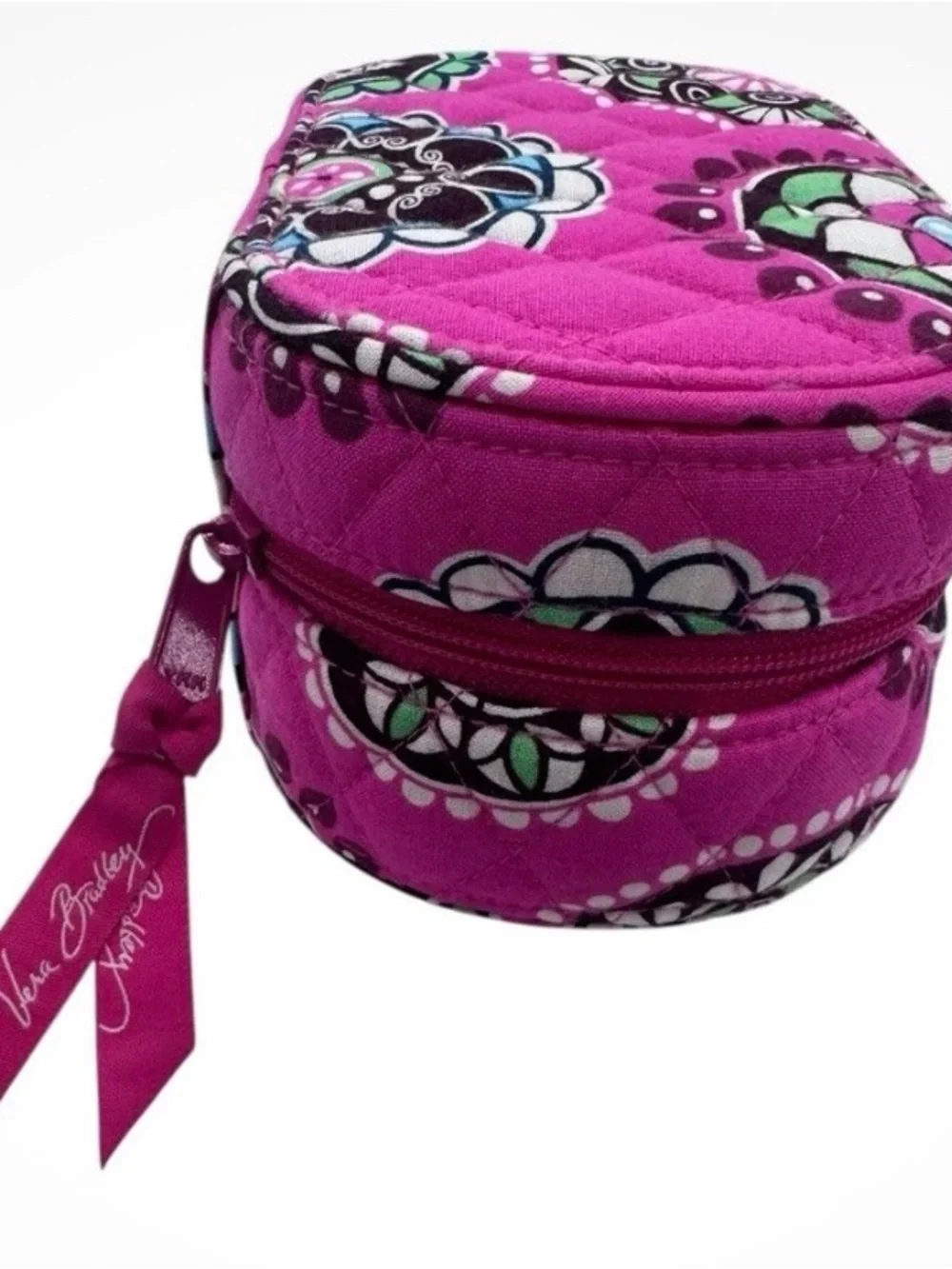 Vera Bradley Quilted Pink Zip Around Jewelry Travel Box Case